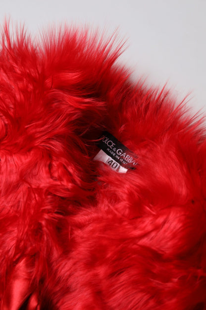 وشاح شتوي دافئ للرقبة من فرو الألبكة الأحمر من دولتشي آند غابانا للنساء