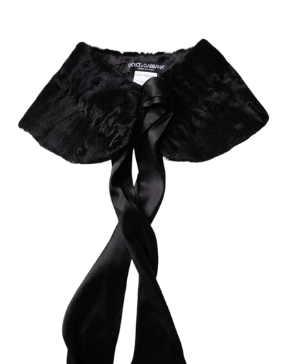 وشاح شتوي دافئ للرقبة من فرو الحمل الأسود من دولتشي آند غابانا للنساء