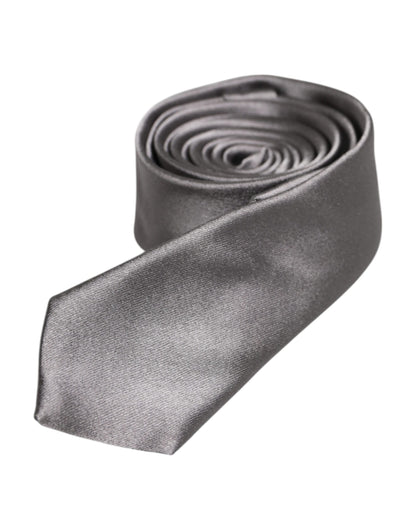 Dolce & Gabbana Metallic Silver Silk Adjustable Necktie Tie