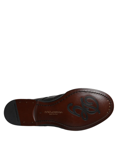 حذاء ديربي كلاسيكي من الجلد الأسود المطرز من دولتشي آند غابانا