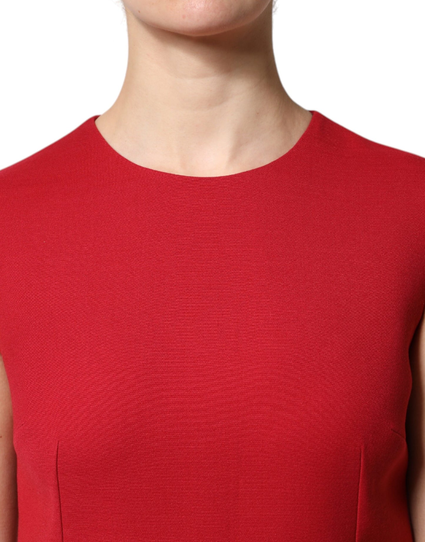 فستان دولتشي آند غابانا الأحمر من الصوف بدون أكمام بطول الركبة وقصة A