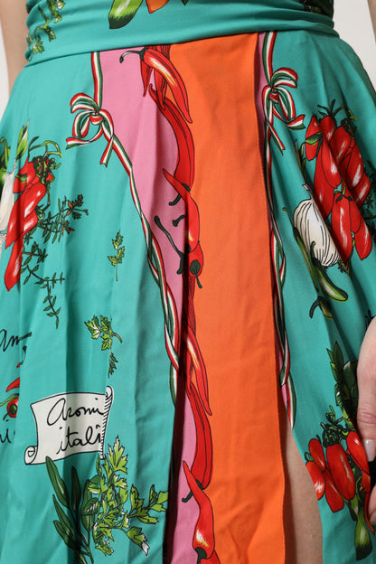 فستان دولتشي آند غابانا متعدد الألوان من الحرير المطبوع بدون أكمام