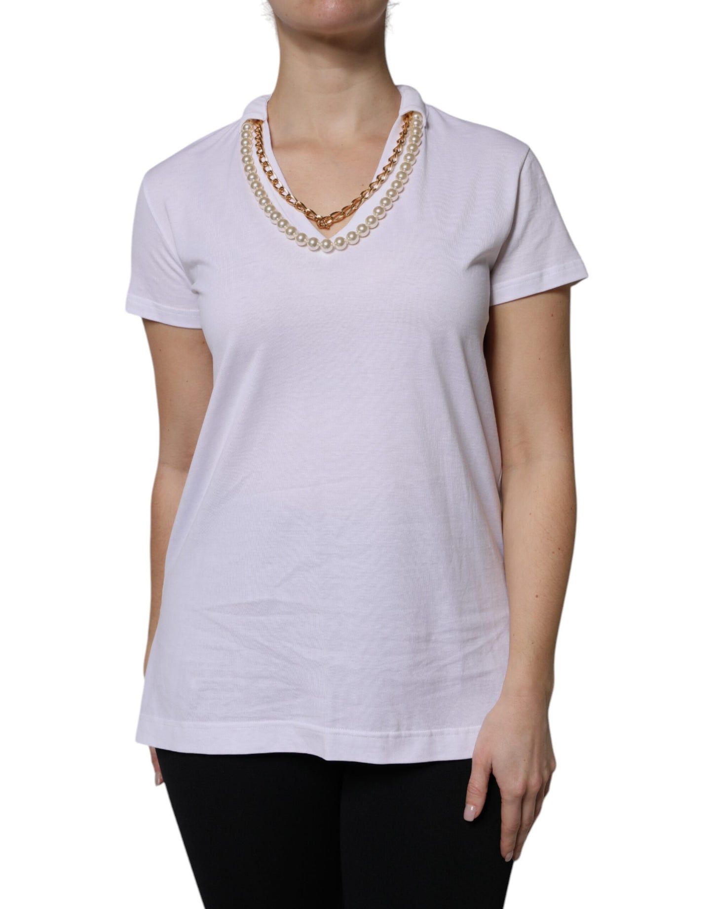 Dolce & Gabbana White Necklace Cotton Short Sleeve T-shirt