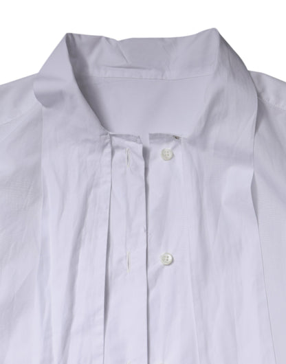 بلوزة دولتشي آند غابانا بيضاء بأكمام طويلة وياقة أسكوت