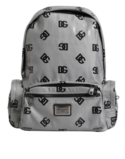 Dolce & Gabbana Polyester Gray Black DG Logo Plaque Backpack Bag
