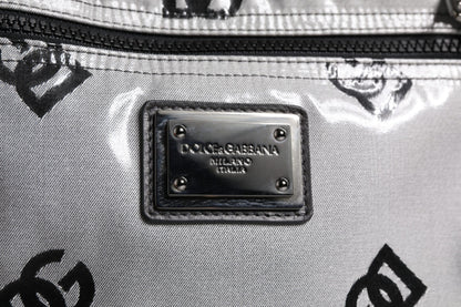 Dolce & Gabbana Polyester Gray Black DG Logo Plaque Backpack Bag
