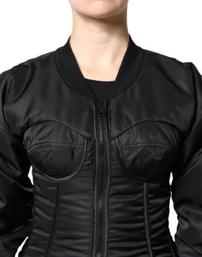 Dolce & Gabbana Black Nylon Full Zip Bustier Corset Jacket