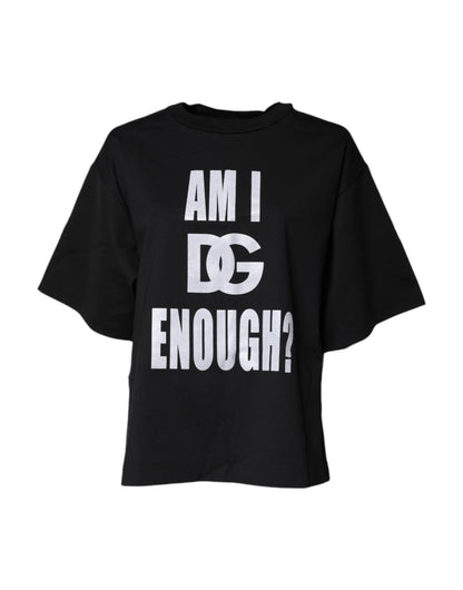 تي شيرت دولتشي آند غابانا أسود مطبوع من القطن برقبة دائرية