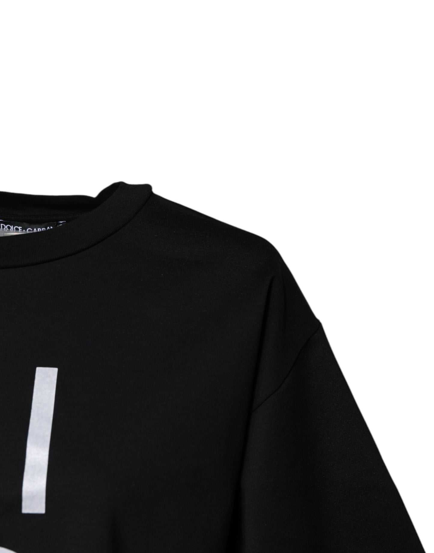 تي شيرت دولتشي آند غابانا أسود مطبوع من القطن برقبة دائرية
