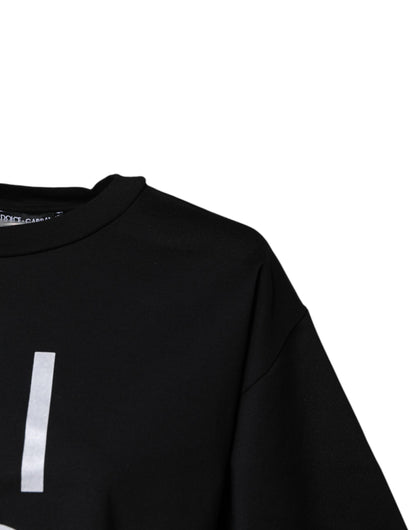تي شيرت دولتشي آند غابانا أسود مطبوع من القطن برقبة دائرية