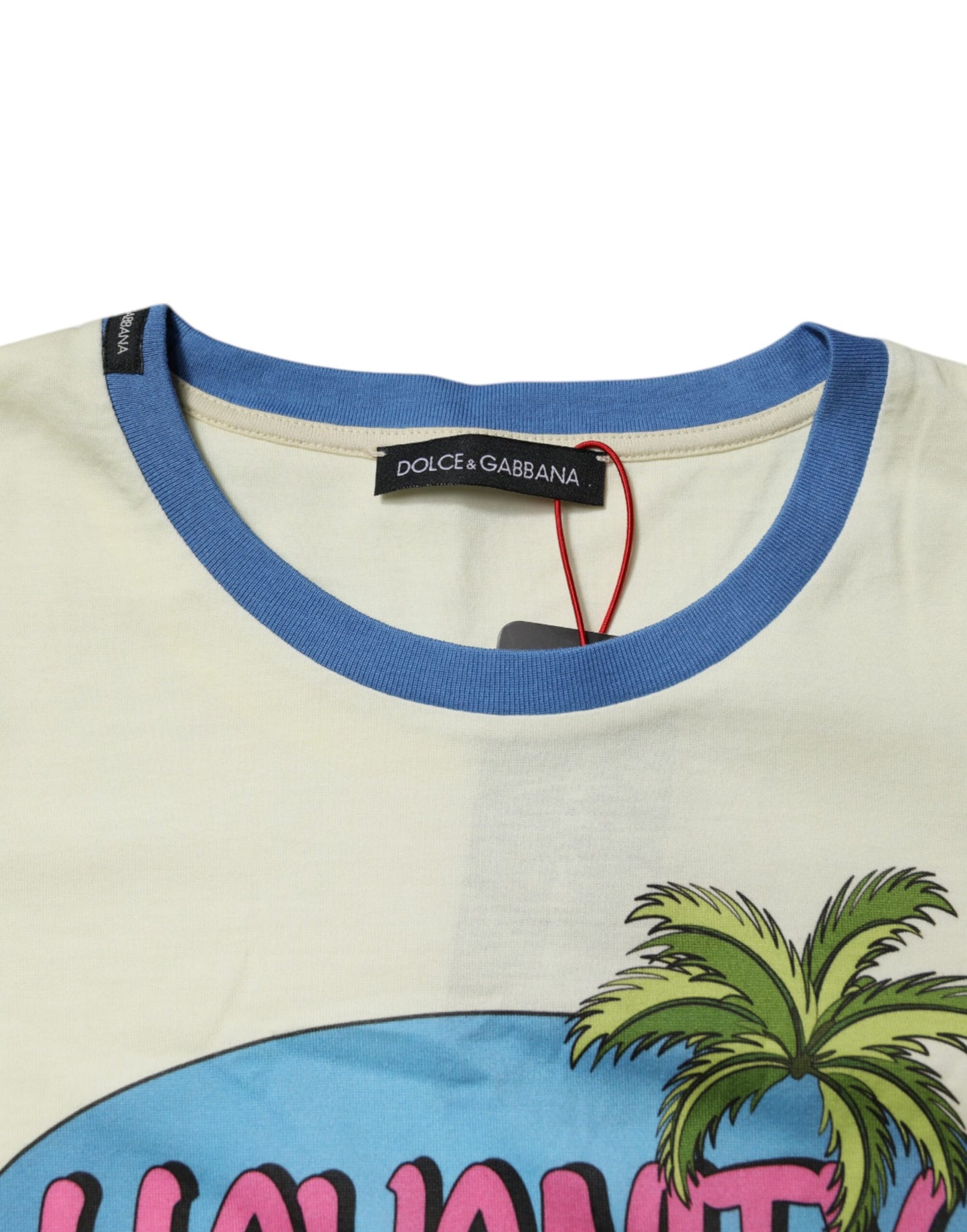 تي شيرت دولتشي آند غابانا قطني أصفر فاتح بأكمام قصيرة