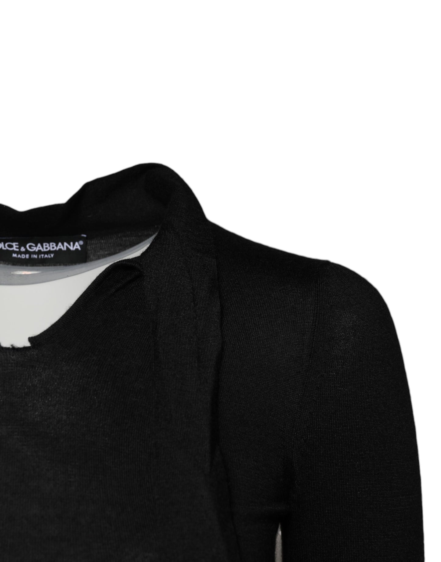 Dolce & Gabbana Black Cashmere Ascot Collar Long Sleeve Top