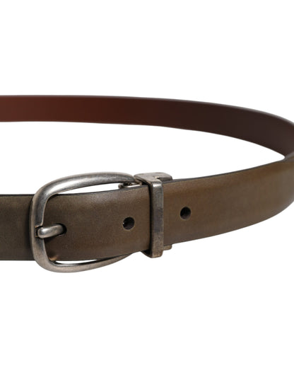 Dolce & Gabbana Brown Leather Classic Metal Logo Buckle Belt