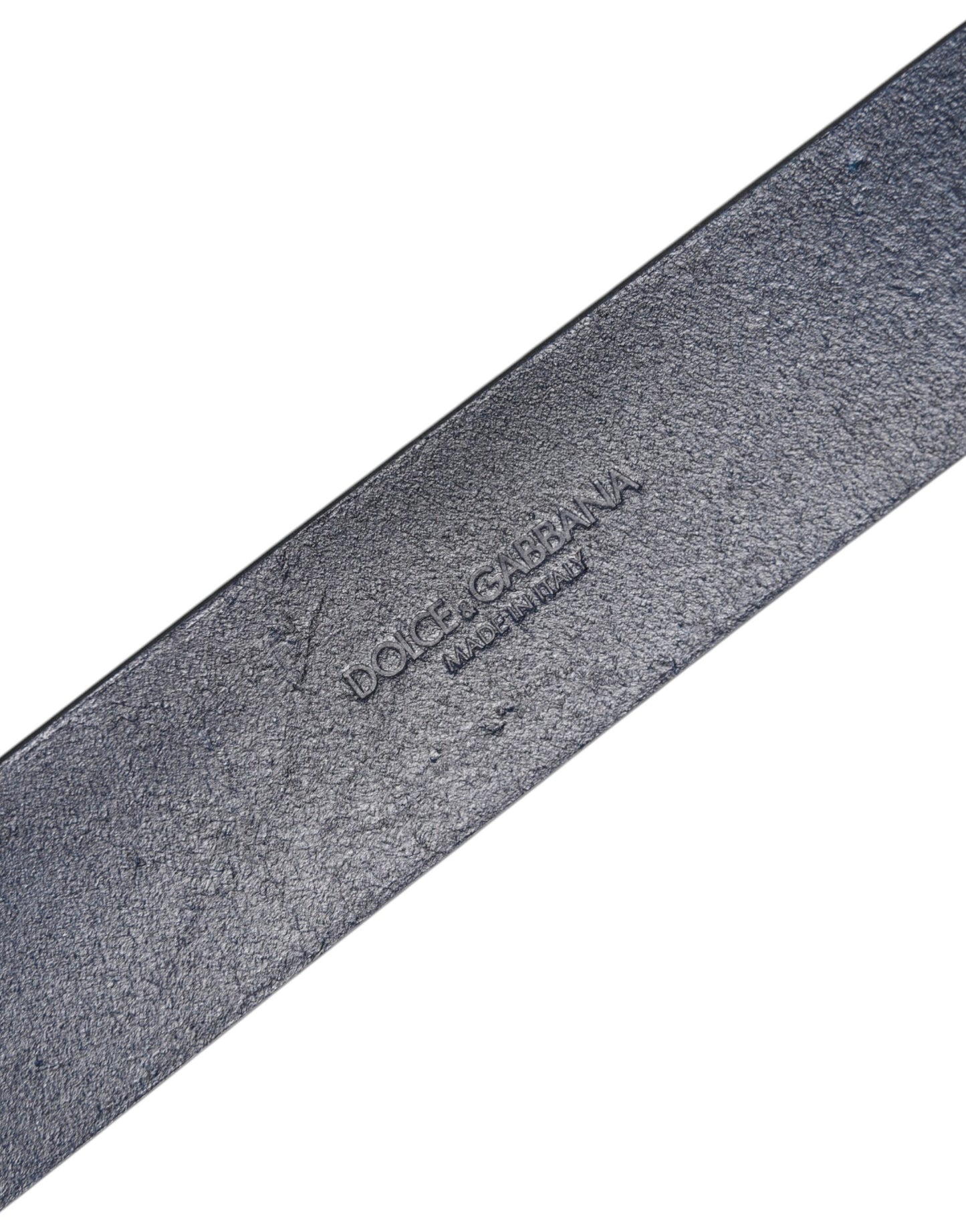 حزام دولتشي آند غابانا الكلاسيكي المصنوع من الجلد الأزرق ومشبك الشعار المعدني