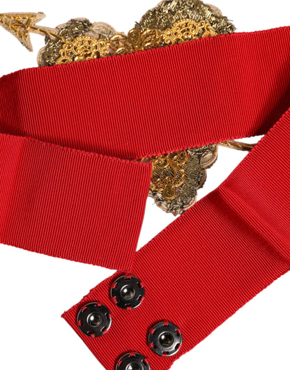Dolce & Gabbana Red Stretch Wide Waist Heart Embellished Belt