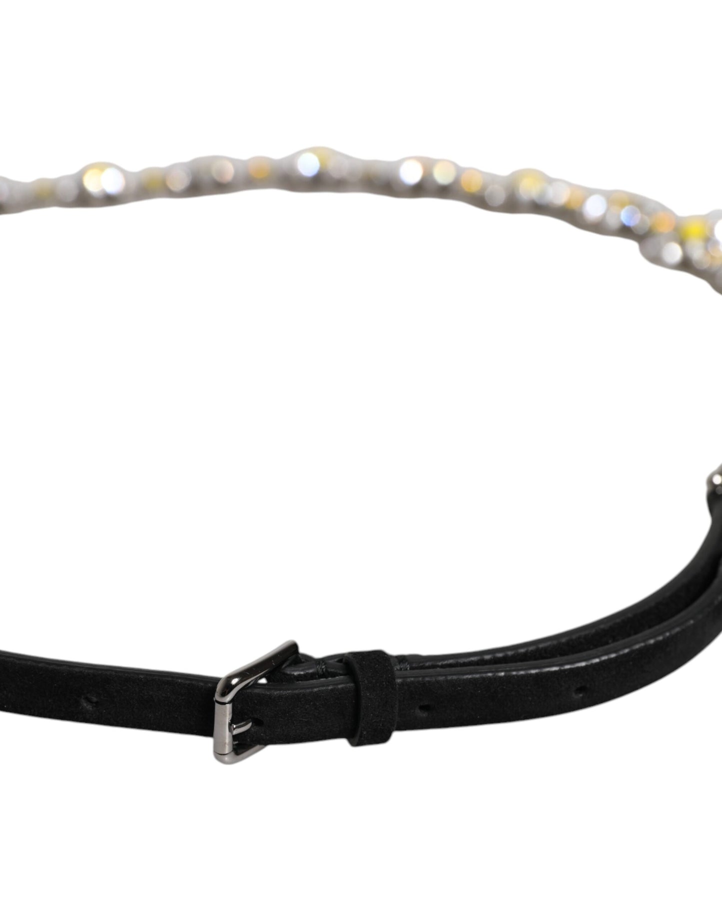 حزام خصر دولتشي آند غابانا من الجلد الأسود مزين بكريستال الأقحوان
