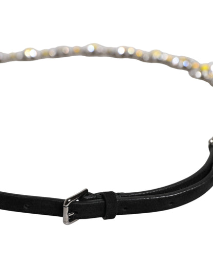 حزام خصر دولتشي آند غابانا من الجلد الأسود مزين بكريستال الأقحوان