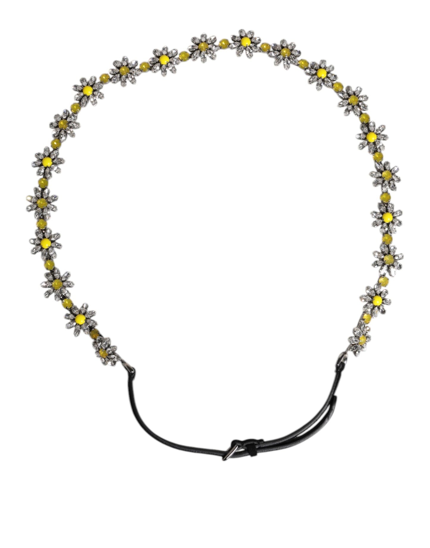 حزام خصر دولتشي آند غابانا من الجلد الأسود مزين بكريستال الأقحوان