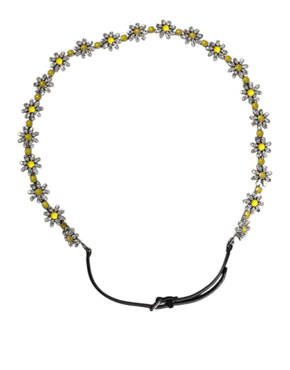 حزام خصر دولتشي آند غابانا من الجلد الأسود مزين بكريستال الأقحوان