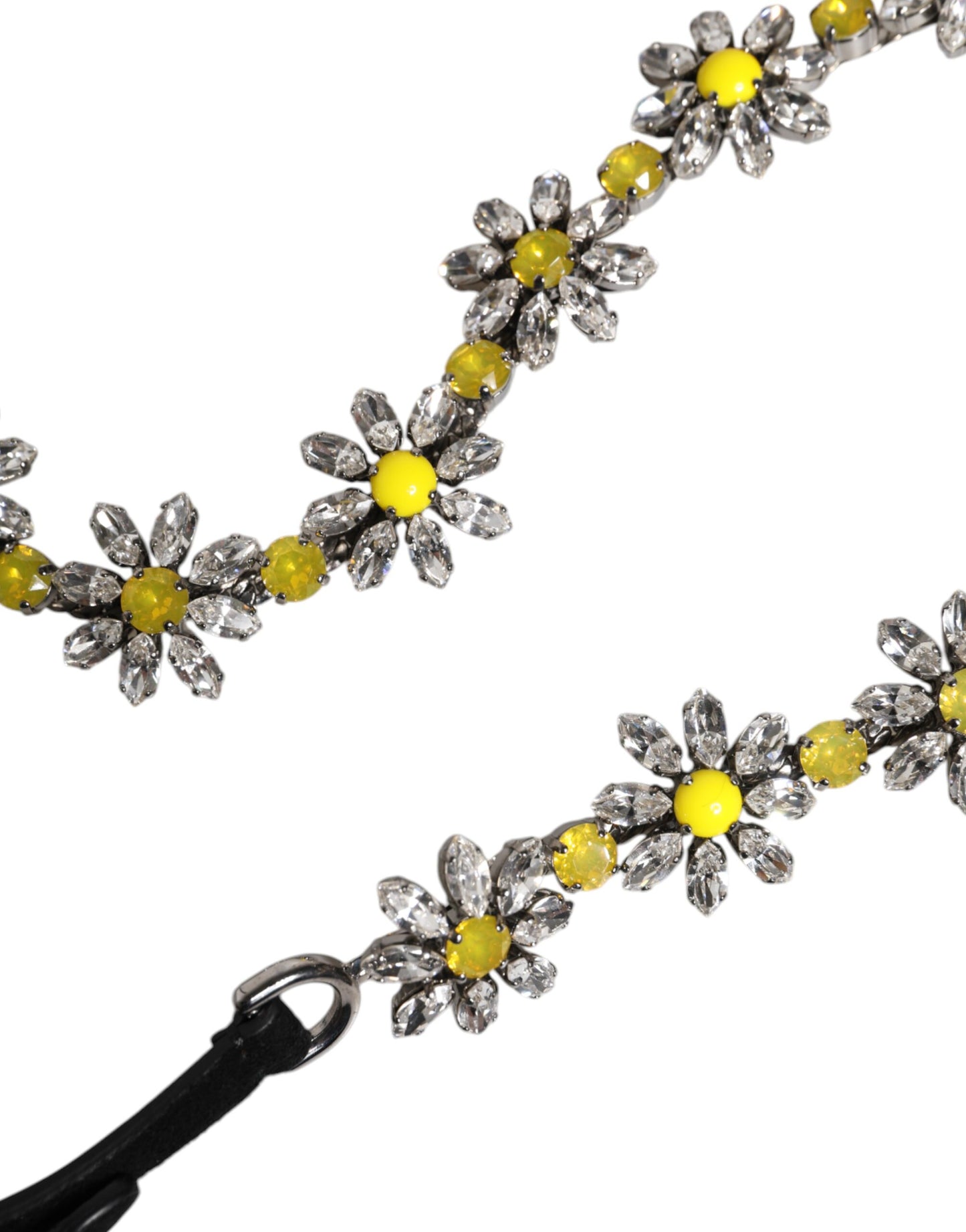 حزام خصر دولتشي آند غابانا من الجلد الأسود مزين بكريستال الأقحوان