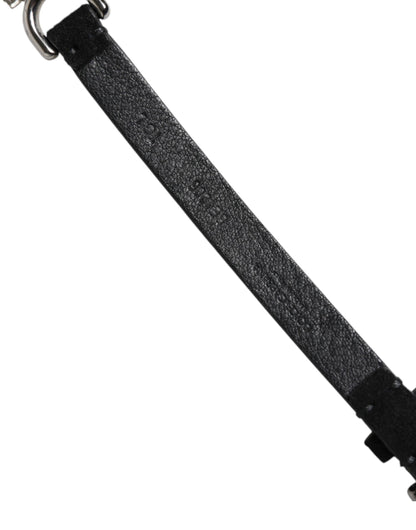 حزام خصر دولتشي آند غابانا من الجلد الأسود مزين بكريستال الأقحوان