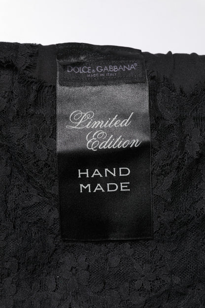 Dolce & Gabbana Black Lace Sheer Sacred Heart Crew Neck Top
