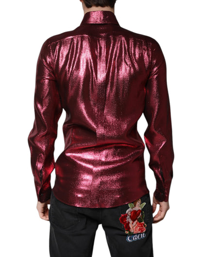 Dolce & Gabbana Metallic Red Cotton GOLD Dress Formal Shirt