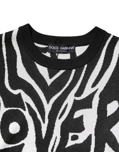 Dolce & Gabbana Black White Print Women Pullover Sweater