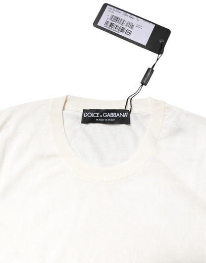 Dolce & Gabbana White Silk Round Neck Sleeveless Tank Top