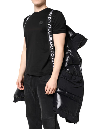 جاكيت باركا أسود من النايلون بسحاب كامل وغطاء للرأس من دولتشي آند غابانا