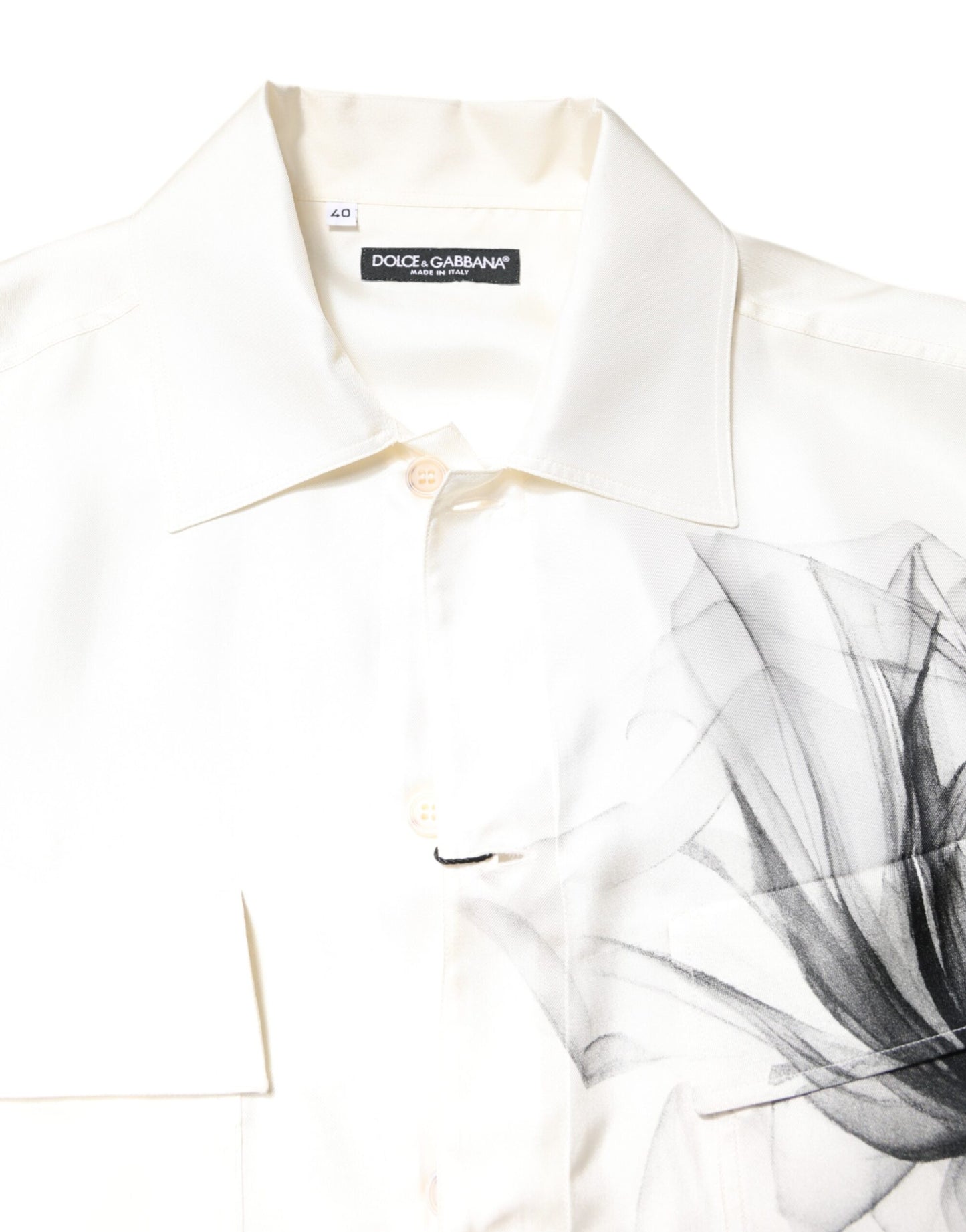 قميص رجالي كاجوال بأكمام طويلة من الحرير العاجي من دولتشي آند غابانا