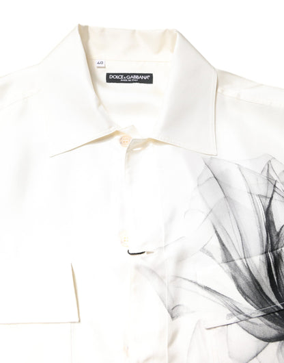 قميص رجالي كاجوال بأكمام طويلة من الحرير العاجي من دولتشي آند غابانا
