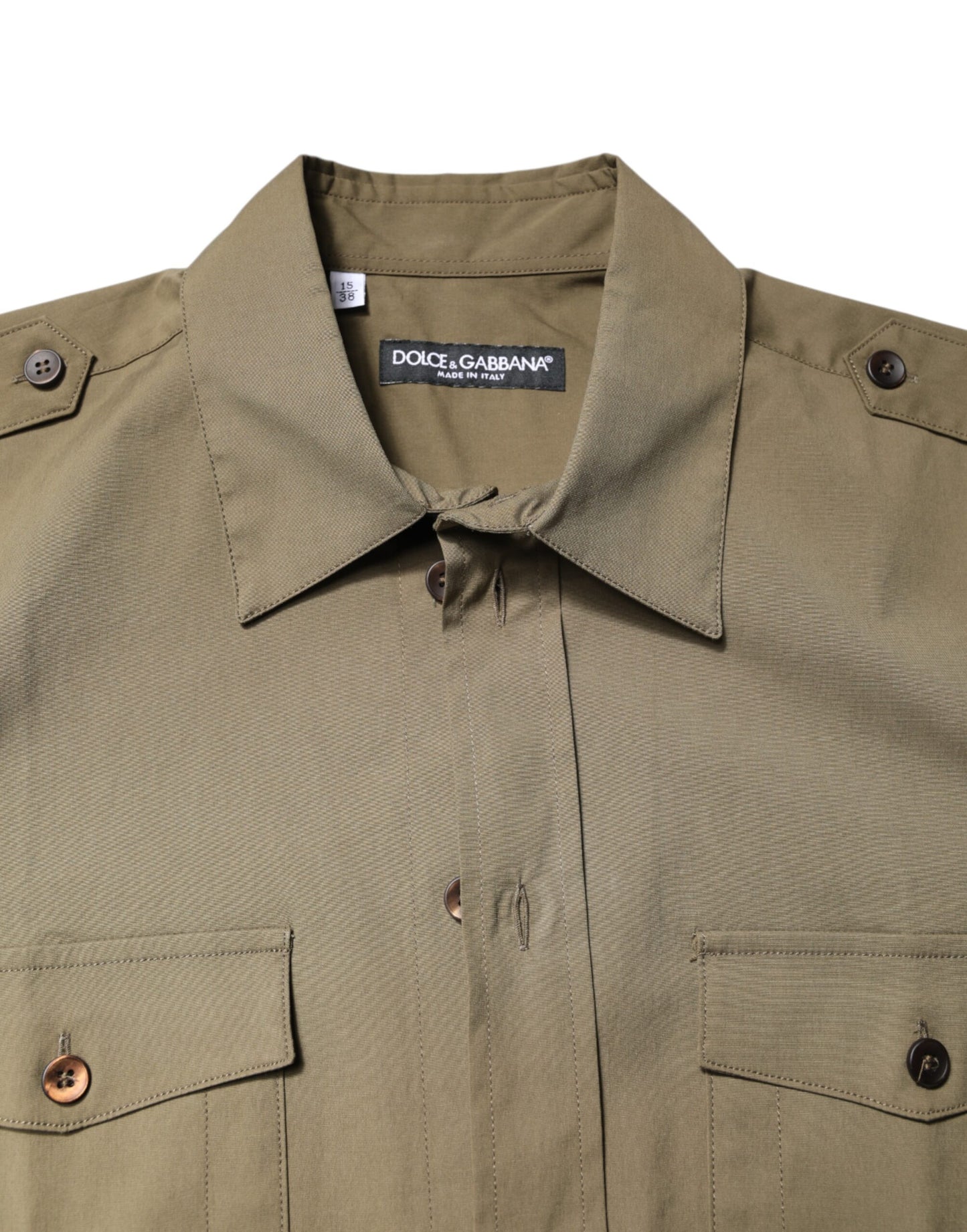 قميص دولتشي آند غابانا بني من القطن المطاطي بأكمام طويلة