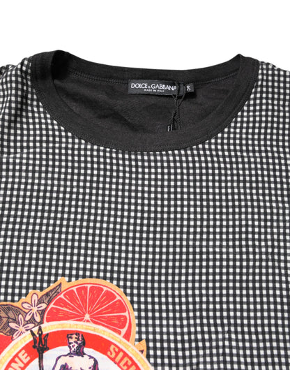 تي شيرت دولتشي آند غابانا أسود بأكمام قصيرة وطبعة جرافيكية