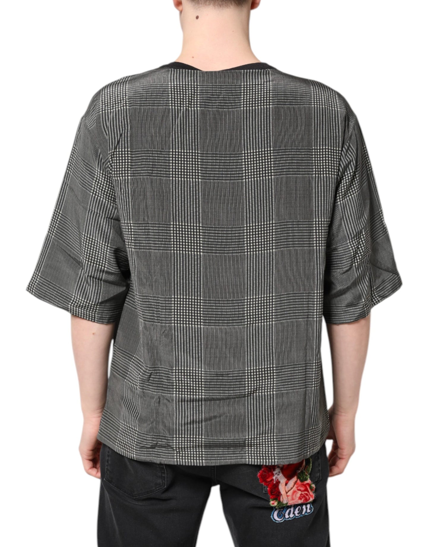 تي شيرت دولتشي آند غابانا أسود وأبيض بأكمام قصيرة وطبعة جرافيكية