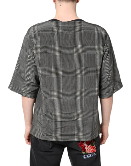 تي شيرت دولتشي آند غابانا أسود وأبيض بأكمام قصيرة وطبعة جرافيكية