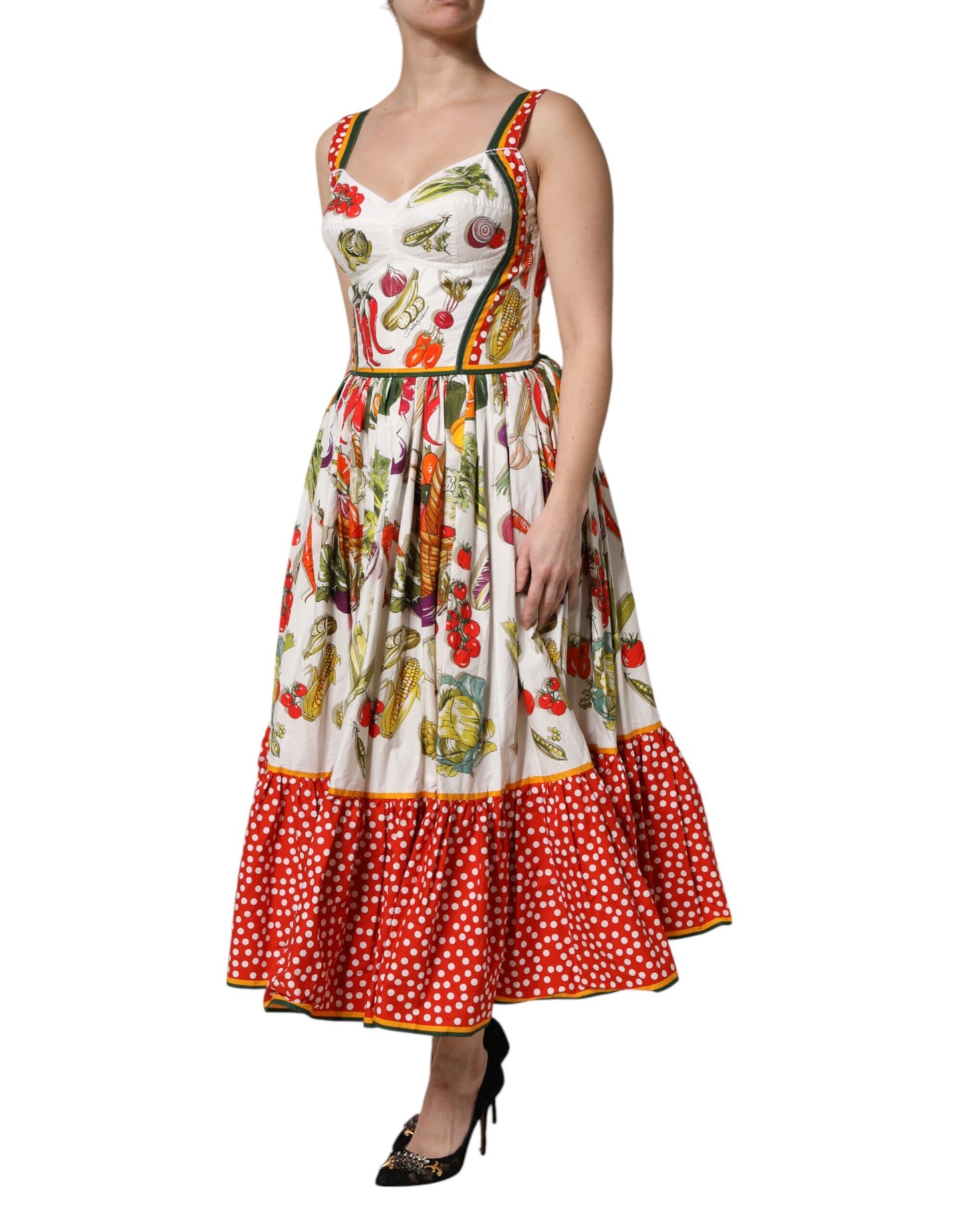 فستان دولتشي آند غابانا أبيض بدون أكمام بتصميم A-line متوسط ​​الطول