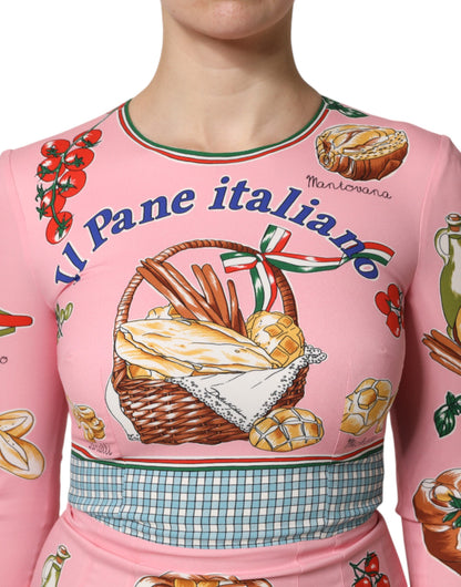 فستان دولتشي آند غابانا الوردي المطبوع بنقشة المعجنات، ضيق ومتوسط ​​الطول