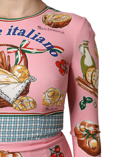 فستان دولتشي آند غابانا الوردي المطبوع بنقشة المعجنات، ضيق ومتوسط ​​الطول