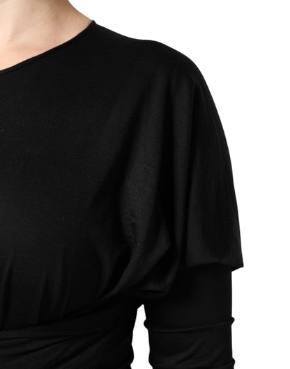 فستان دولتشي آند غابانا أسود من الصوف بأكمام طويلة