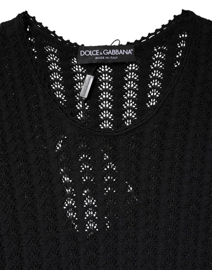 فستان دولتشي آند غابانا أسود من الكشمير بأكمام طويلة وقصة A ميدي