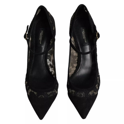 Dolce & Gabbana Black Mary Jane Taormina Lace Pumps Shoes