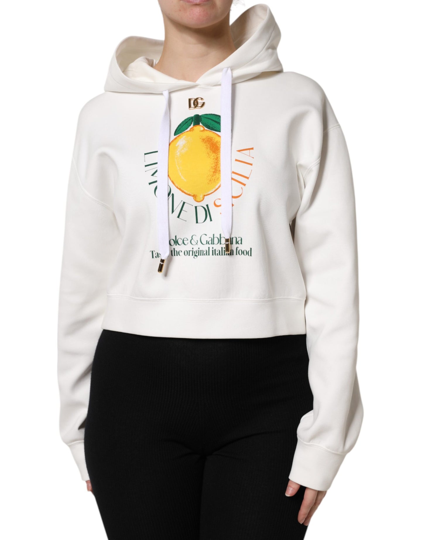 سترة دولتشي آند غابانا بغطاء رأس وطبعة قطنية عاجية اللون