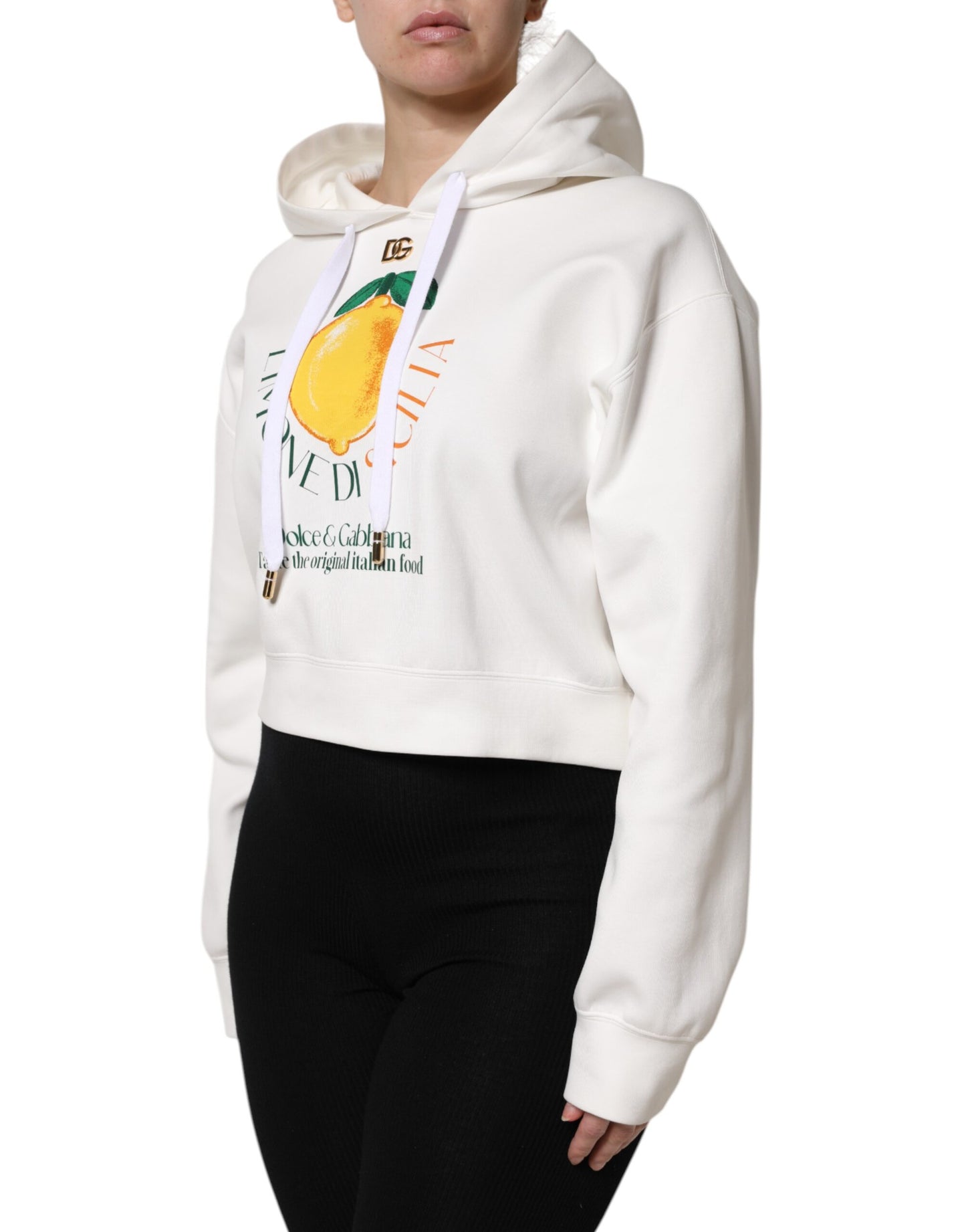 سترة دولتشي آند غابانا بغطاء رأس وطبعة قطنية عاجية اللون