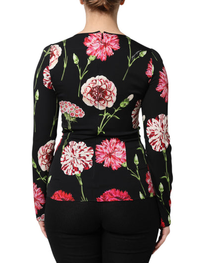 Dolce & Gabbana Black Floral Long Sleeve Women Blouse Top
