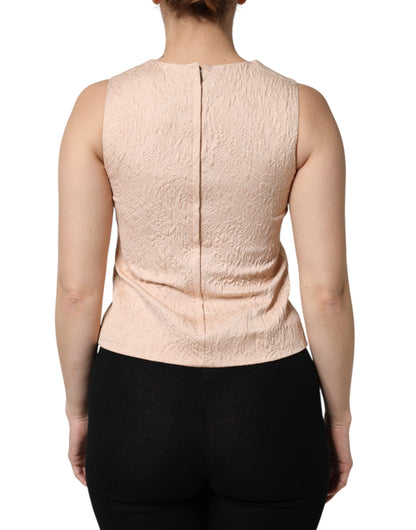 بلوزة دولتشي آند غابانا بدون أكمام مطرزة بالورود باللون البيج