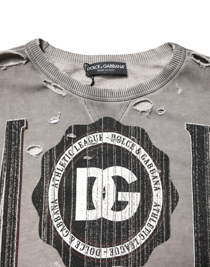 Dolce & Gabbana Gray Logo Print Crew Neck Pullover Sweater