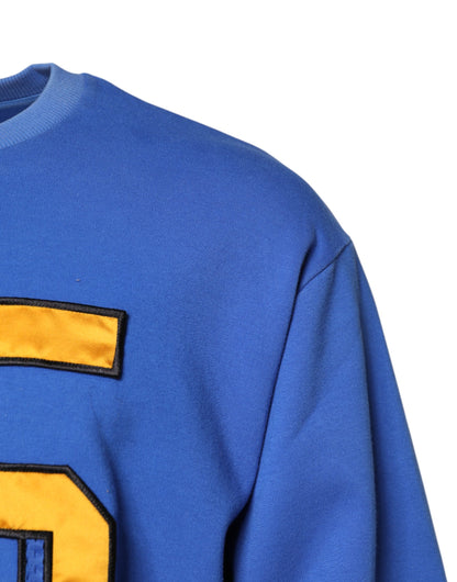 تي شيرت دولتشي آند غابانا أزرق مطبوع من القطن قصير الأكمام برقبة دائرية