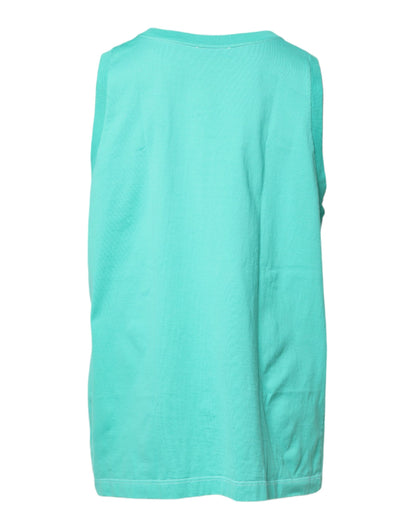 تي شيرت دولتشي آند غابانا الأخضر بدون أكمام بشعار وياقة مستديرة