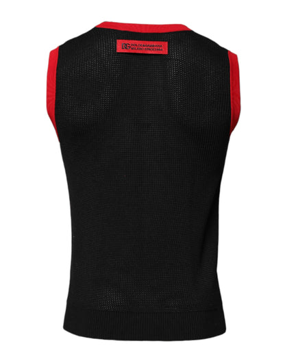 تي شيرت دولتشي آند غابانا أسود من القطن بقصّة ضيقة وياقة مستديرة